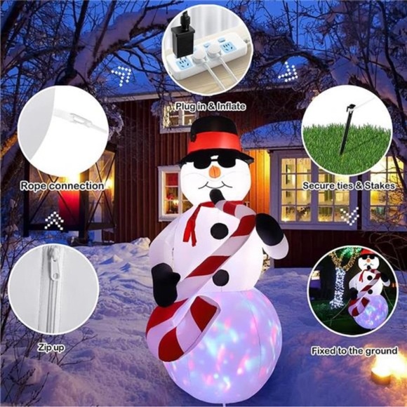 8 FT Christmas Inflatable Snowman with Playing Saxophone  Christmas Decoration - Picture 7 of 8